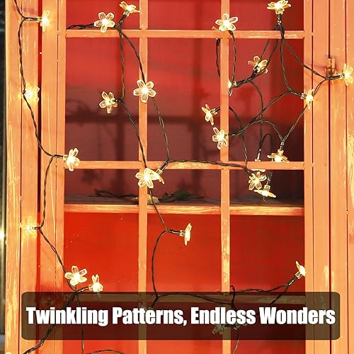 Miniatura 4 de Tigrelight Guirnalda de luces solares de flores, 50 luces LED de hadas, decoraciones al aire libre para jardín, valla, fiesta, patio, árbol, patio,