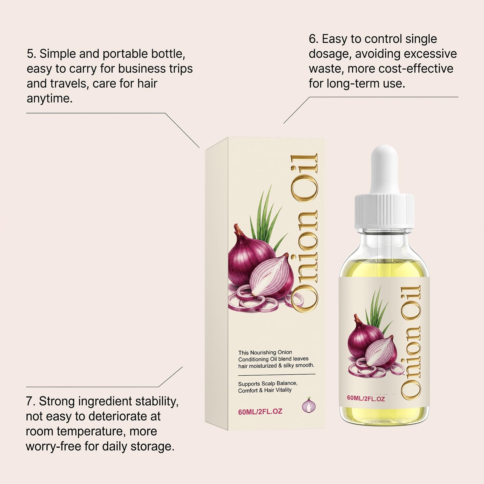 Olio di cipolla per il cuoio capelluto, olio di cipolla rossa, per la crescita dei capelli, per la crescita dei capelli e la cura del cuoio capelluto, siero nutriente per capelli secchi e crespi (60