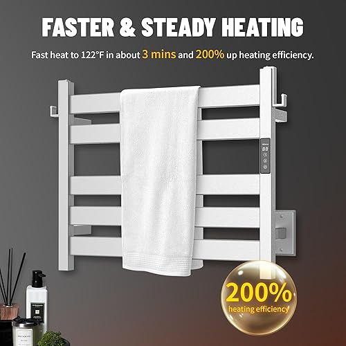 Miniatura 2 de K&KALONZO Calentador de toallas para baño, toallero térmico de 5 barras montado en la pared con temporizador integrado, calentador de toallas