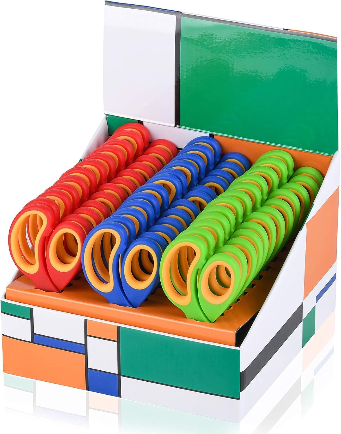 Kids Scissors 5"（School Teacher Bulk Classroom Pack, 5 Inch）- Soft Touch Pointed School Student Scissors, Blunt, Assorted Colors(48)