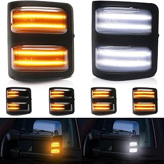 LED Switchback Side Mirror Marker Turn Signal Lights for 2008-2016 Ford F250 F350 F450 F550 Super Duty Smoked Lens Sequential Amber and White Day Running Light Replacement
