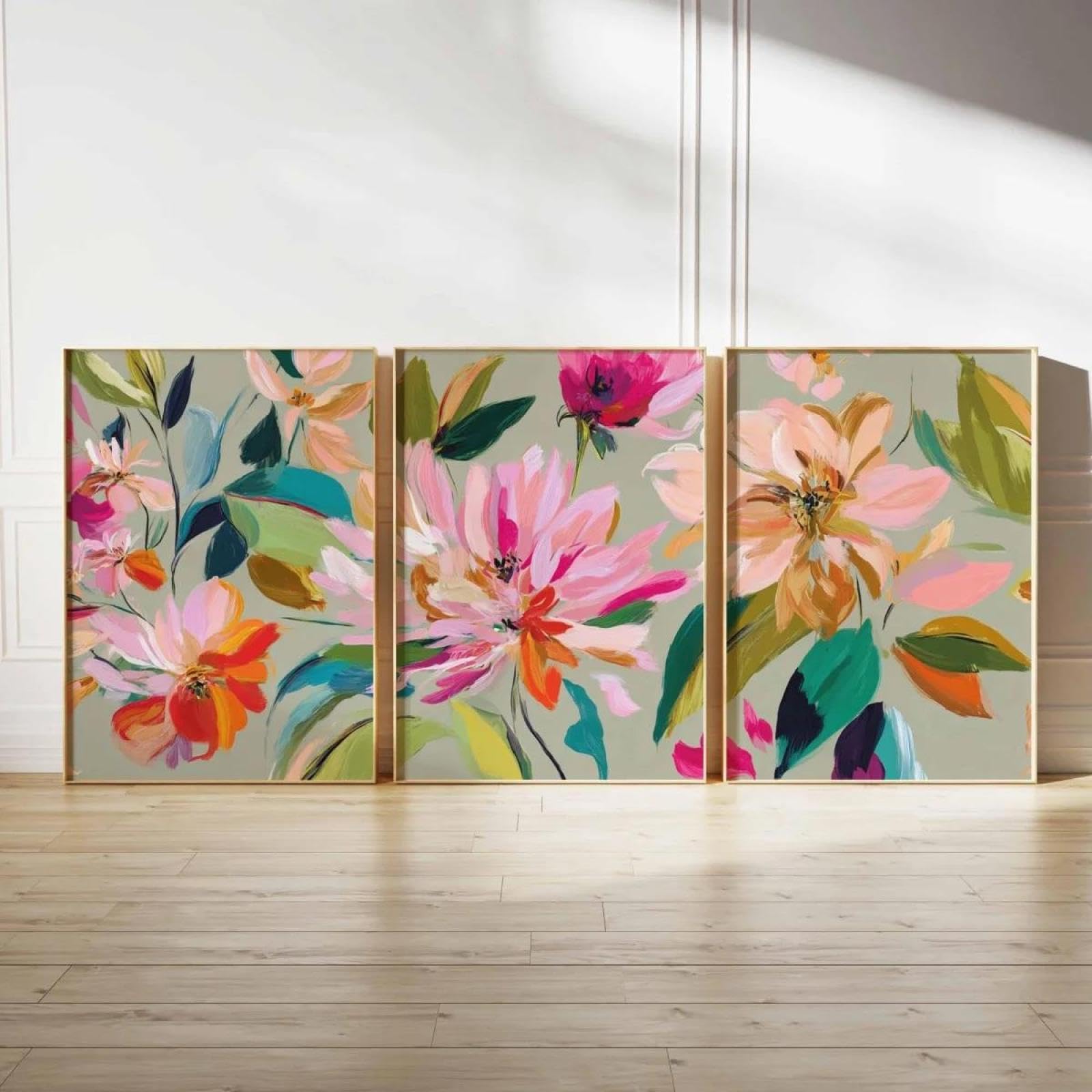 Baibexing Vibrant Abstract Colorful Floral Canvas Paintings Poster Prints Wall Art Picture Home Decorations Living Room 60X80Cmx3Pcs Unframed