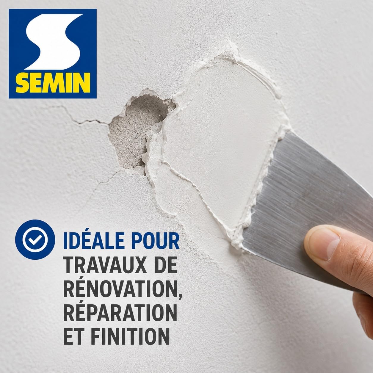 SEMIN Kit Rebouchage & Lissage 2 x 4 kg – Enduit en Pâte Intérieur/Extérieur Spécial Trous & Fissures + Couteaux à Enduire 10 cm & 15 cm – Prêt à l’Emploi – Finition Lisse Professionnelle