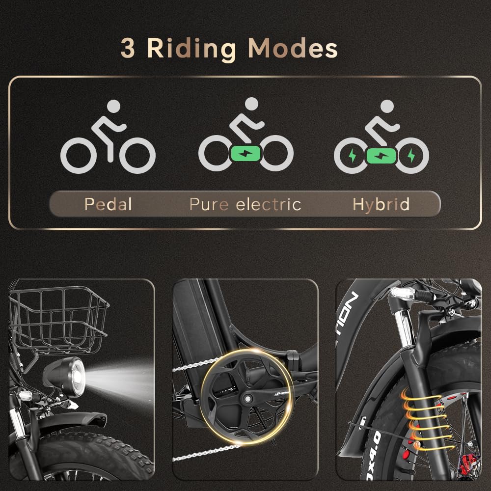 CT20 Pro Folding Electric Bike for Adults, 20" Fat Tire Ebike, 250W Motor, Removable 48V Samsung Battery, Oil Disc Brakes, Front Suspension, 25km/h Assisted Speed