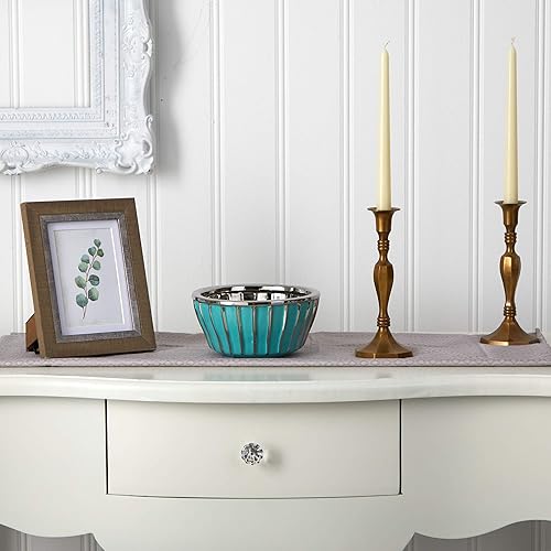 Miniatura 3 de Nearly Natural Jarrón verde azulado de 7.25 pulgadas con bruñido plateado