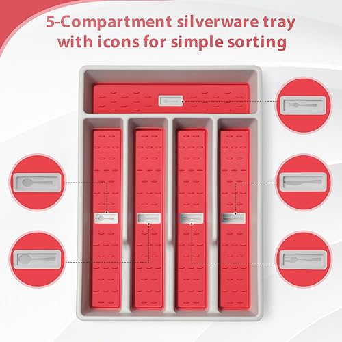 Miniatura 2 de Organizador de cubiertos con iconos de cubiertos, bandeja de cubiertos para cajón de cocina, cubiertos de plástico, organizador de cajones de