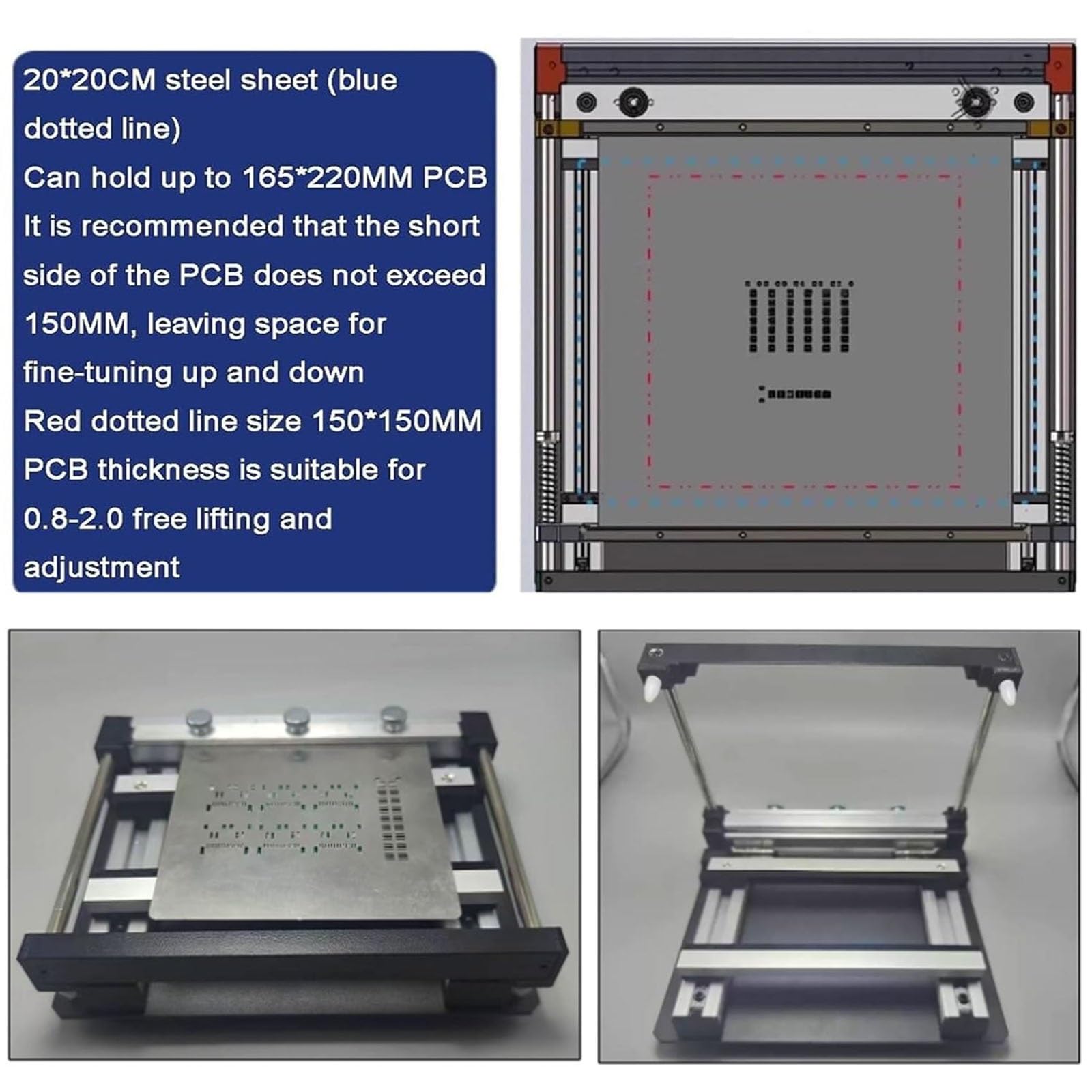 Troqullium Máquina de impresión de plantilla de PCB ajustable | Con construcción duradera de aleación de aluminio, for prototipos de placa de circuito y ensamblaje SMT(20cm)