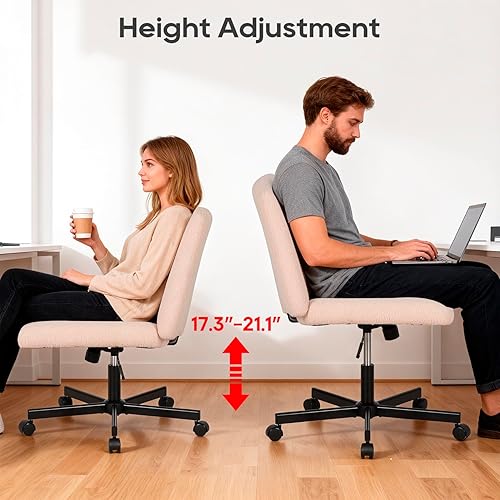 Miniatura 5 de PayLessHere Silla cruzada ancha, silla de escritorio de oficina sin brazos, respaldo con ruedas giratorias 360, altura ajustable para oficina en