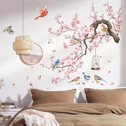 Miniatura 2 de wondever Pegatinas de pared de flores de cerezo, flores rosadas, ramas de árbol, calcomanías artísticas para pared para habitación del bebé