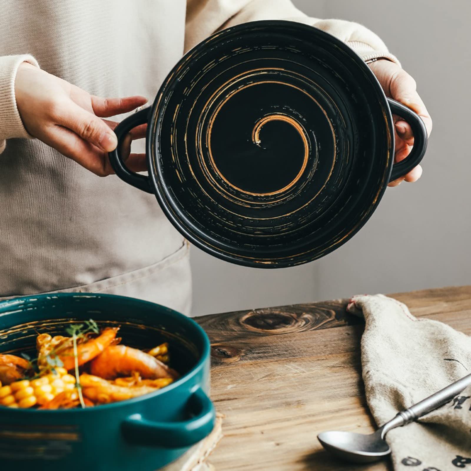 Ceramiczne formy do zapiekanek, ceramiczne, podwójne ucho, miska śniadaniowa, salaterka, gospodarstwo domowe, naczynia, sery, do pieczenia lasagne, tiramisu i zapiekanek (B)