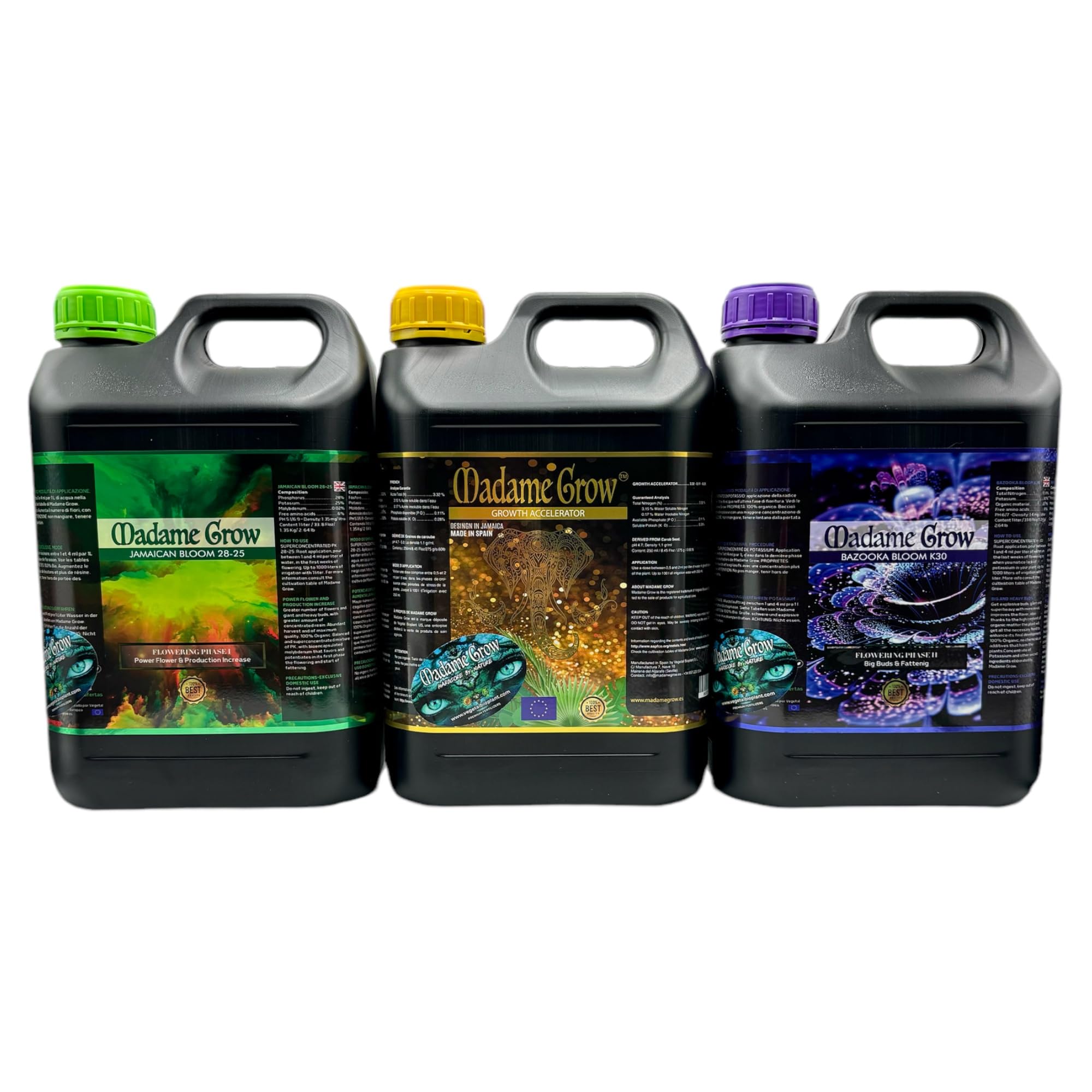 MADAME GROW Kit Power 3PACK 3 x 250ml | Pack Fertilizantes Crecimiento Floración y Engorde | Enraizante + PK Floración + Engordador K30 | Kit 3 Abonos Orgánicos