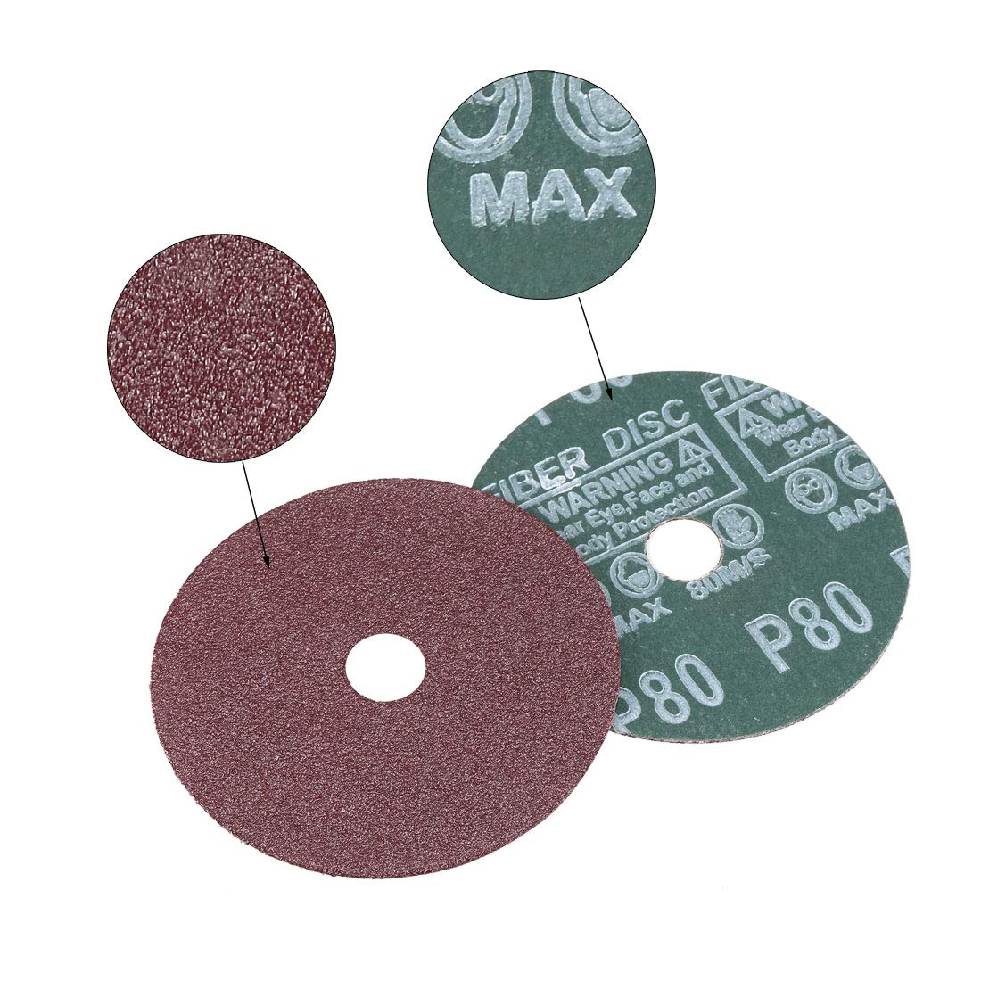uxcell 4-Inch x 5/8-Inch Aluminum Oxide Resin Fiber Discs, Center Hole 80 Grit Sanding Grinding Discs, 15 Pack