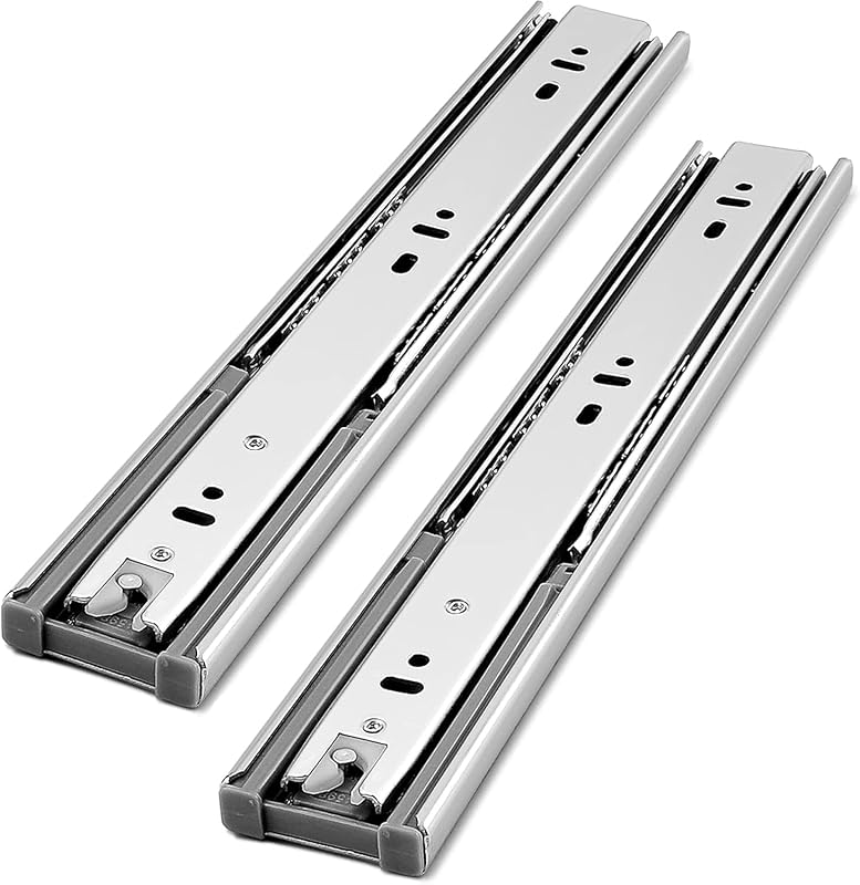 Gobrico 16 inch Drawer Slides 1 Pair，Soft Close Drawer Slides 3 Fold, Cabinet Drawer Slides Full Extension Drawer Hardware, Heavy Duty Hydraulic Self Close Rails, Side Mount Ball Bearing Tracks