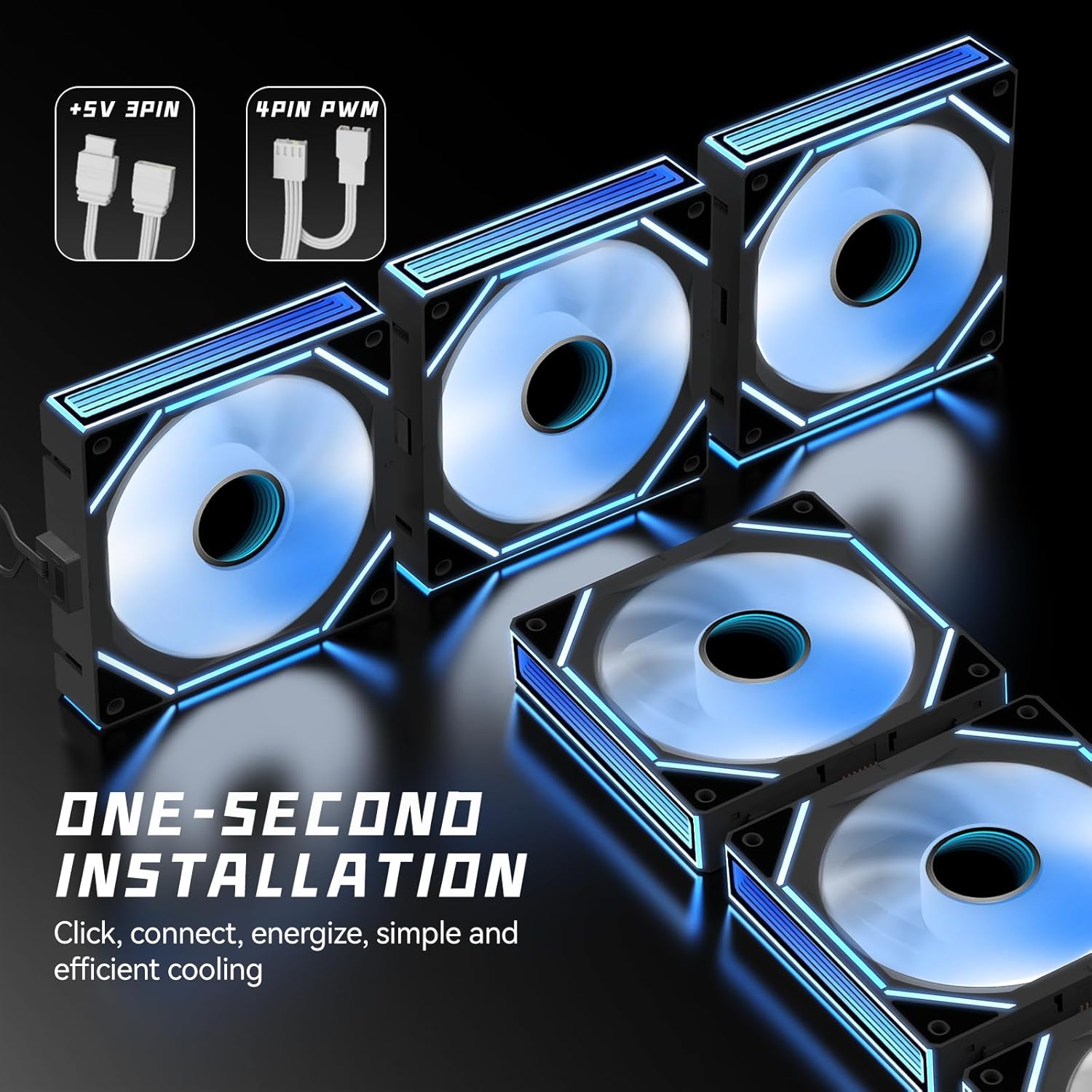 Daisy Chain Case Fan:5 Pack 120mm PC RGB Fans Computer Case Fans, 5V 3-PIN Connector Daisy Chain PWM Cooling Fan,Forward Fan