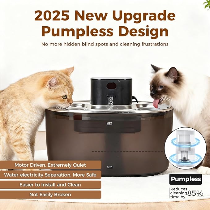 Fuente de Agua para Gatos sin Bomba Acero Inoxidable, 3.2L miniatura 2