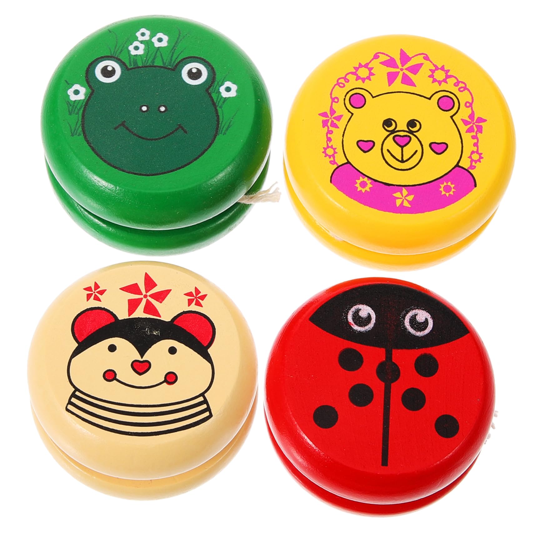 SUPVOX 4pcs Wooden Yoyos for Boys and Girls Party Fidget Toys Educational Colorful Yoyo Balls Cartoon Patterns Random