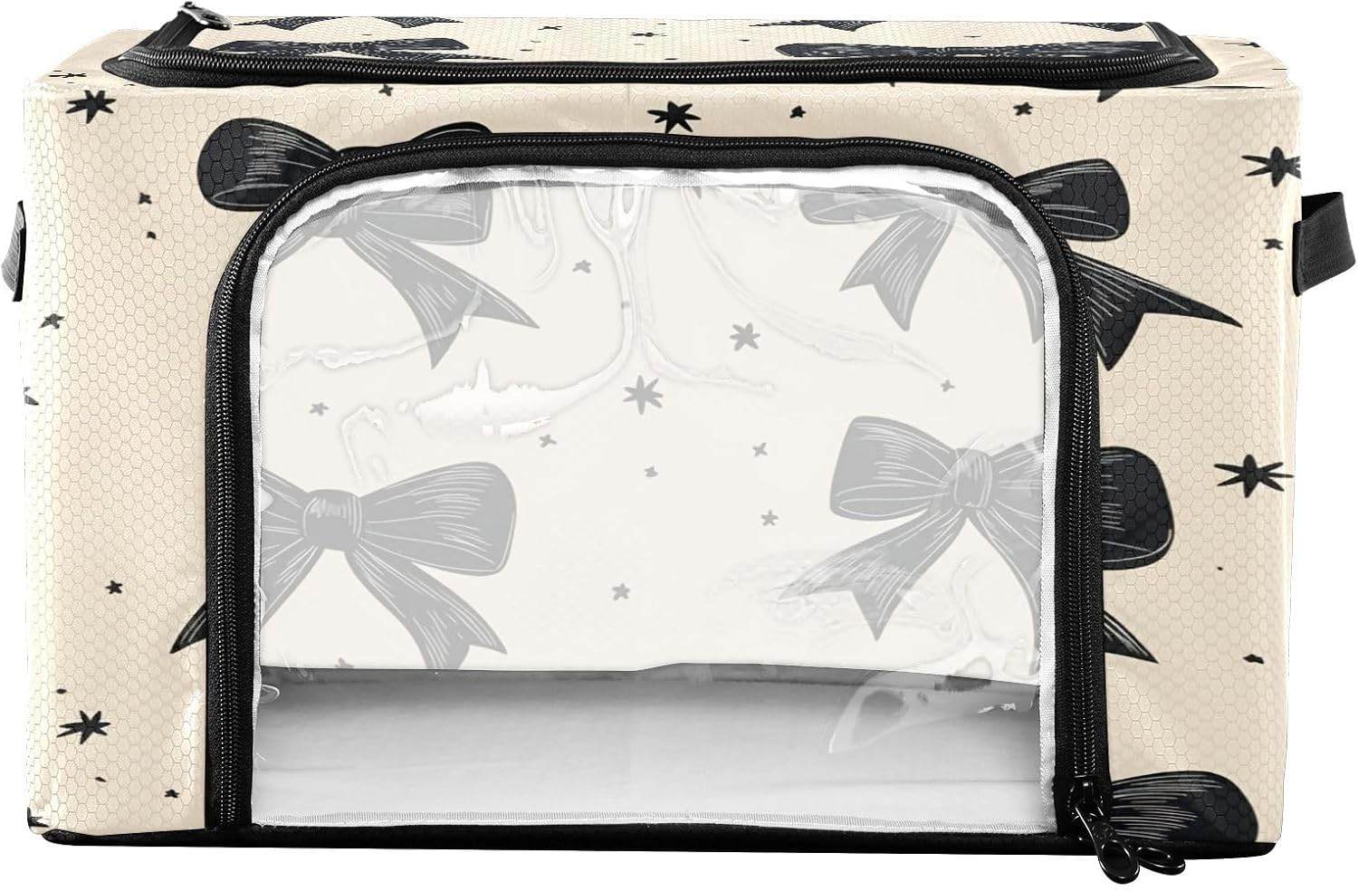 Graffiti Black Bow Foldable Clothes Organizer, Large Capacity Organizer with Transparent Window, Suitable for Quilt, Clothes Storage