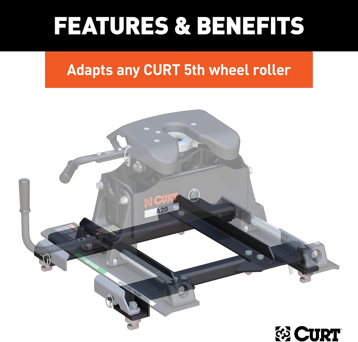 CURT 16023 Replacement Chevrolet Silverado, GMC Sierra 2500, 3500 HD Puck System 5th Wheel Roller Adapter, 20,000 lbs, Hitch Head and Roller Required
