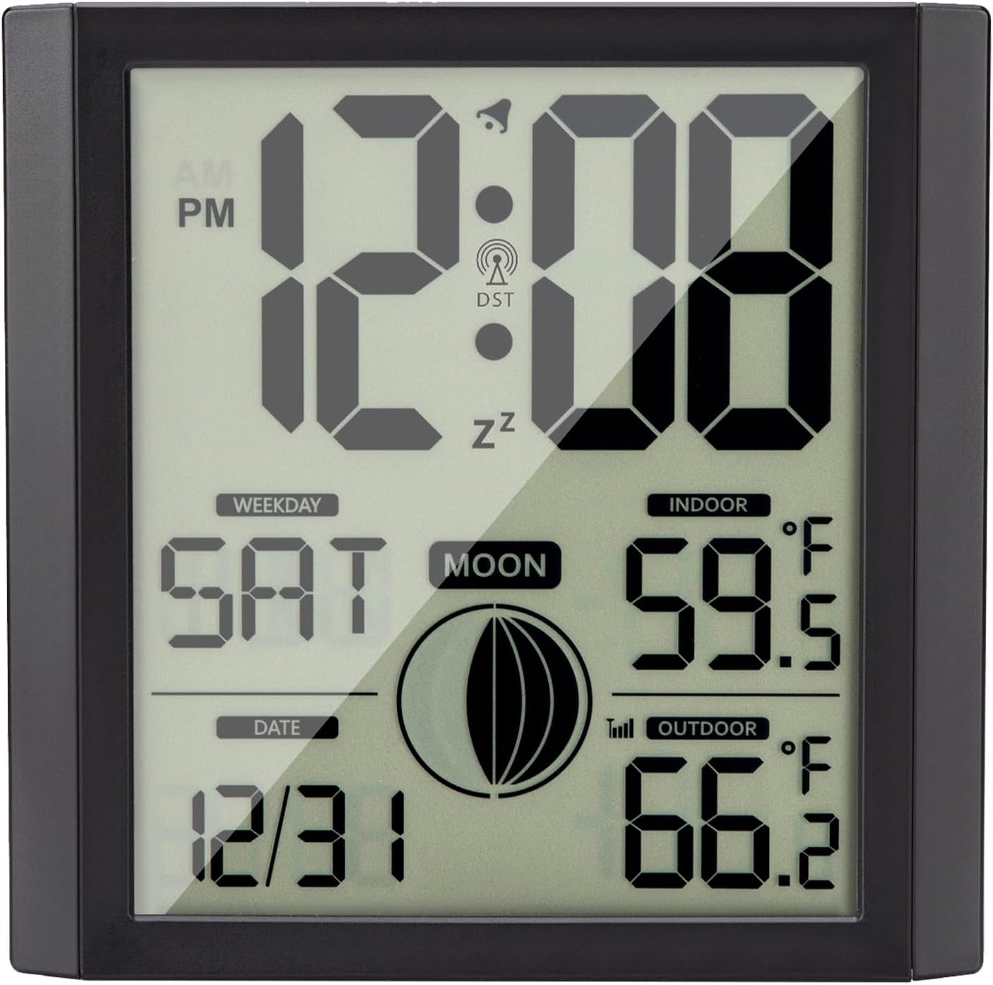 Atomic Wall Clock with Indoor/outdoor Temp Large Number Display Silent Battery Operated Alarm Analog Digital Clocks for Bedroom Dementia Seniors Desk Living Room Office Bathroom Kitchen Shower