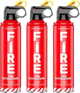 AmzBoom 3-Pack Compact Fire Extinguishers for Home, Car, Kitchen, Boat - Portable Aerosol Spray for A, B, C, K Fires + Mounting Brackets