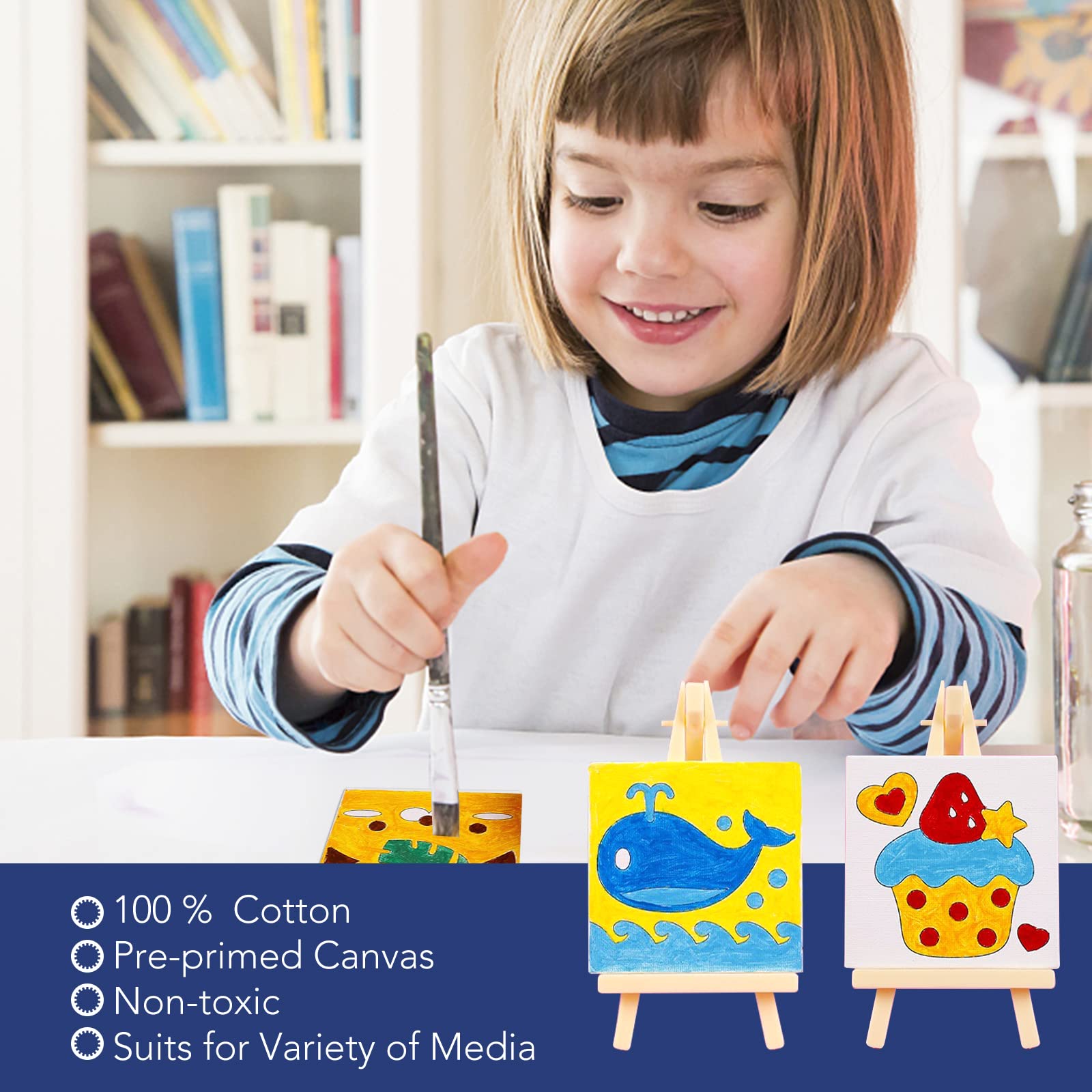 ESRICH Mini-Leinwand, 12 Stück, 10,2 x 10,2 cm, 1,2 cm Profil-Kunst-Leinwände zum Malen, 100% Baumwolle, kleine, professionelle gespannte Leinwand für Kinder und Kunstbedarf, für Acryl, Öle und