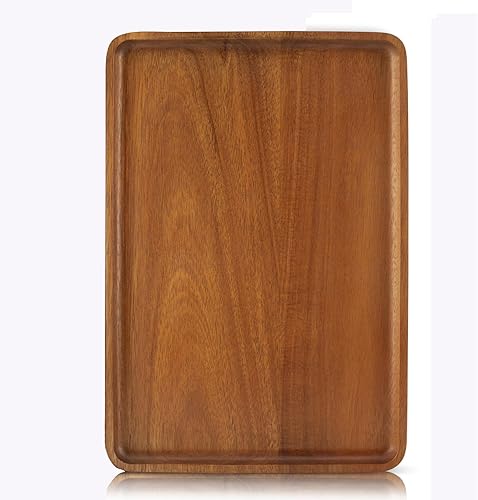 1 bandeja rectangular de madera de acacia maciza de 13 x 9 pulgadas, tablero de madera natural para bar, fiesta de café