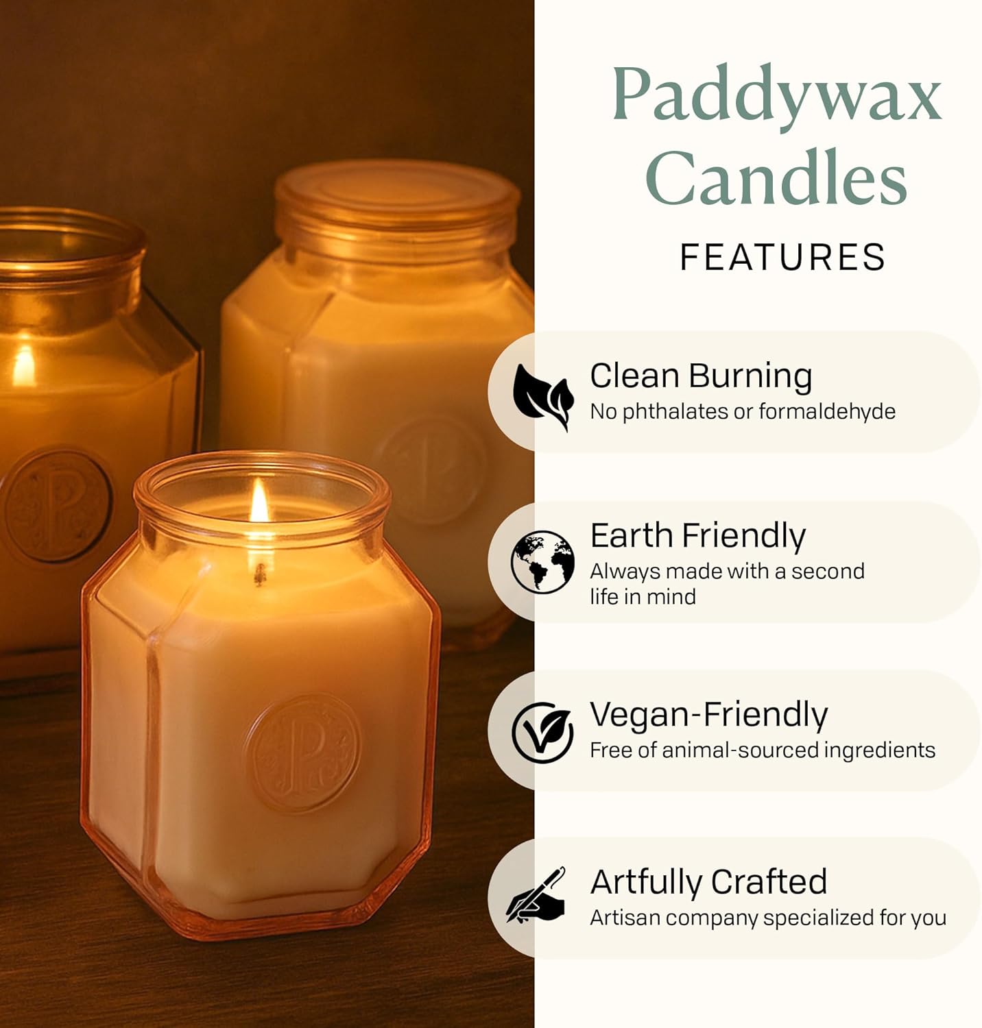 Paddywax Botanica Scented Candle with Lid in Reusable Embossed Glass Jar, Clean-Burn Soy Candle with Approx. 56 Hour Burn Time, Saffron Rose, 8 oz - Image 4