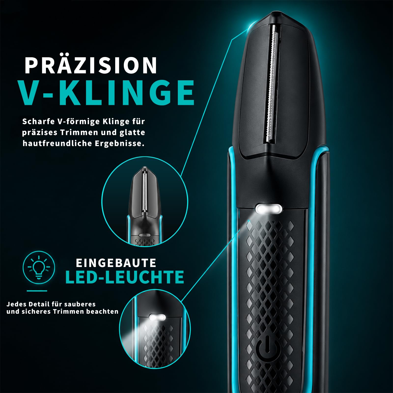 VGR 602 Kabelloser Körperrasierer Herren Mit V-Förmiger Schneidkopf, Body Groomer Men Mit Verlängerungsstangen-Design, Grooming Trimmer For Men Mit 4 Aufsätze, IPX6 Wasserdicht, USB-Ladefunktion
