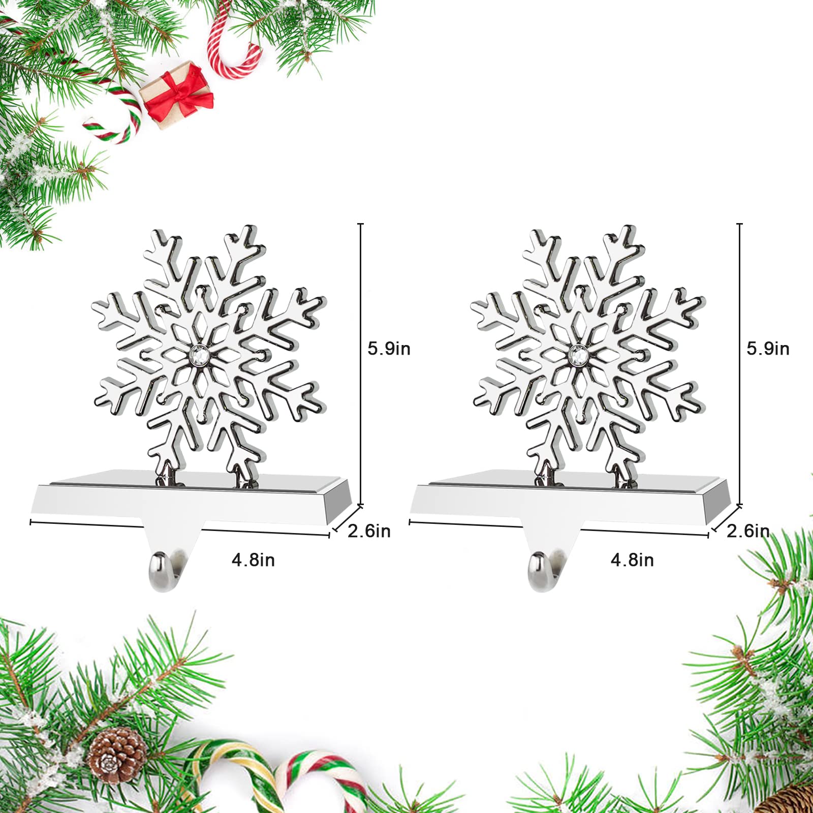 HEIPINIUYE Weihnachtsstrumpfhalter Für Kaminsims – 2er-Set, Beschwert, Schwarz, Mit Schneeflocken-Motiv