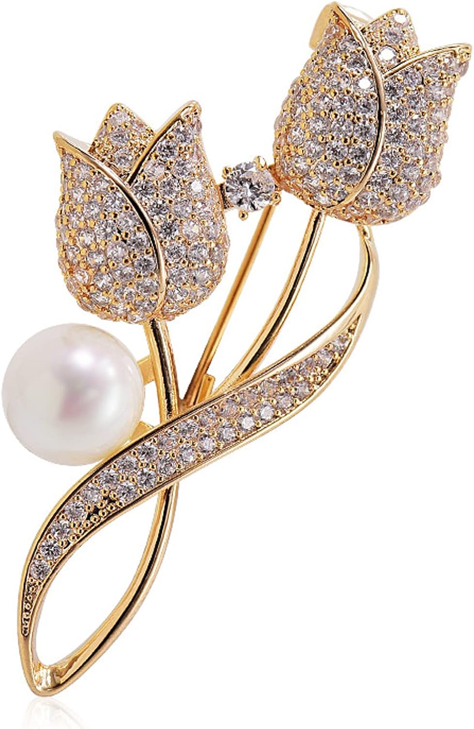 دبوس بروش مرصع بحجر الراين الكريستالي وزهرة التيوليب واوراق الشجر من ...