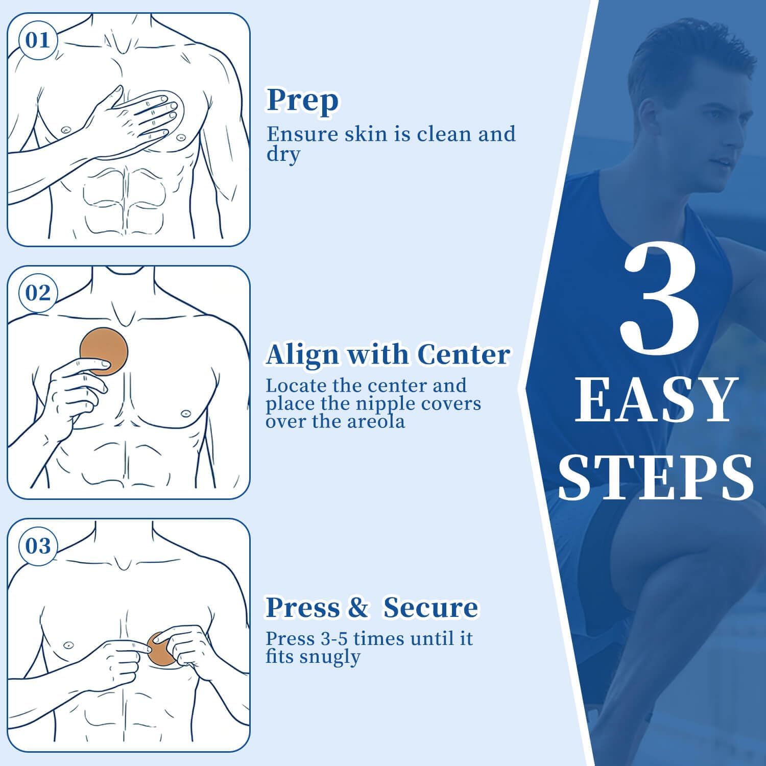 Adamotto Anti-Chafe Nipple Covers for Men, 8 Pcs Reusable No Show Pasties | Waterproof Sweat-Resistant Mens Nipple Covers, Silicone Nipple Guard for Workout, Cycling Running Sports