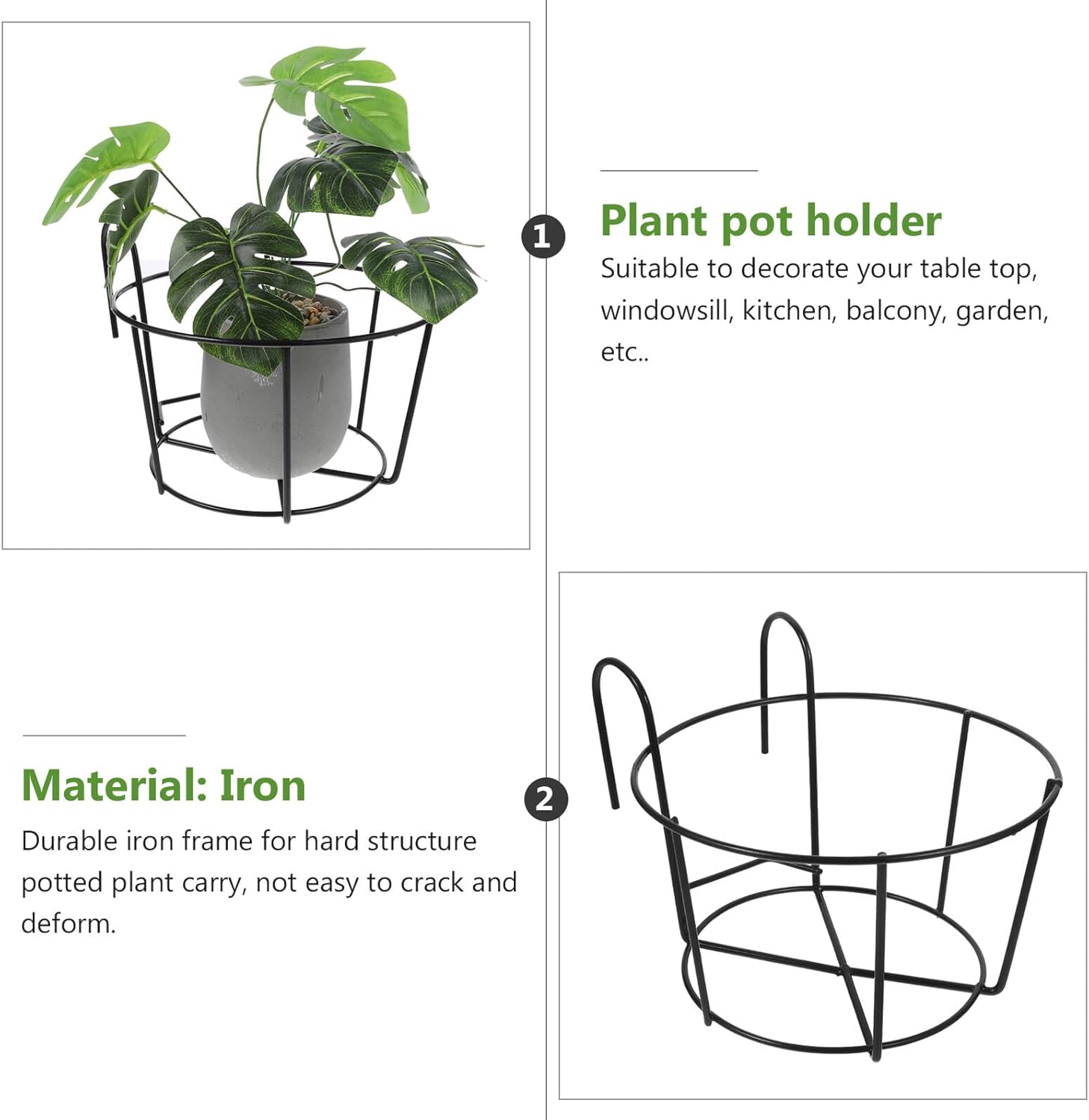 ARTIBETTER 2pcs Large Black Iron Art Hanging Plant Stand Hooks for Balcony Railing, Over Railing Flower Pot Holders Suitable for Outdoor Garden Deck Planters