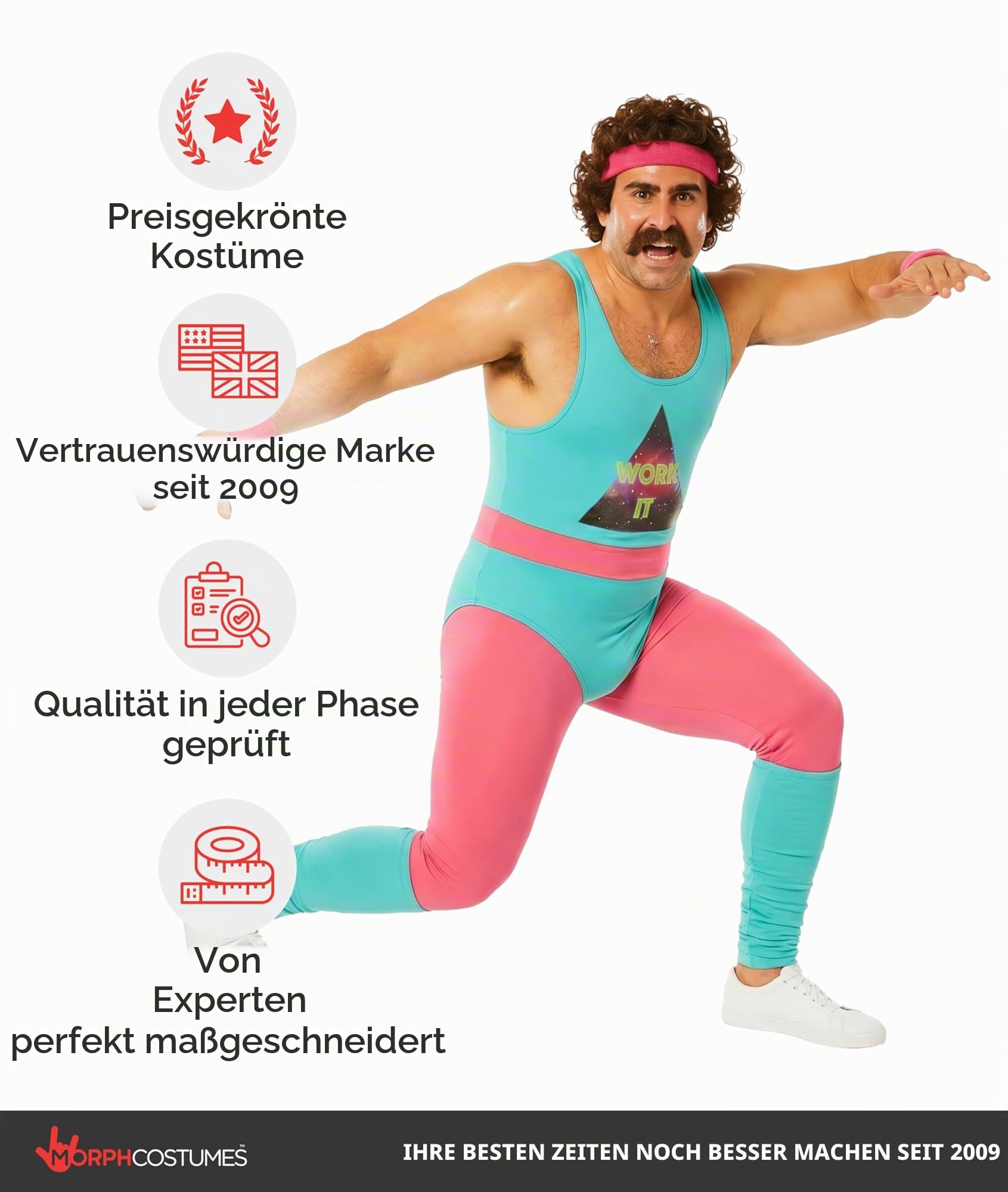 Fun Shack Aerobic Kostüm Herren, Aerobic Outfit 80er Herren, 80er Jahre Outfit Männer, Junggesellenabschied Kostum, Schlagermove Outfit Männer, Karneval & Fasching