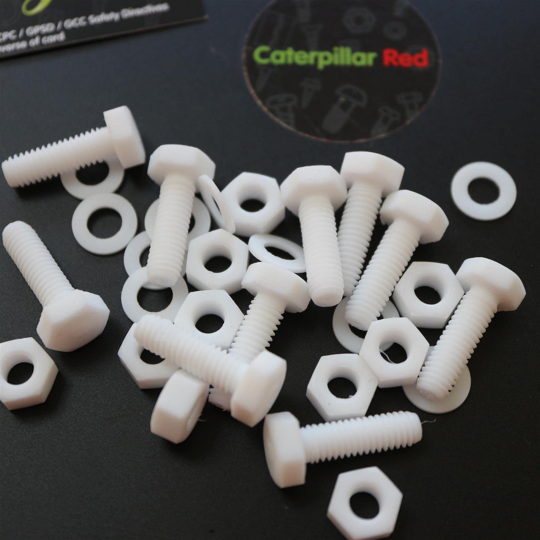10x naturfarbene PTFE-Sechskantschrauben M6 x 20mm, Muttern & Scheiben