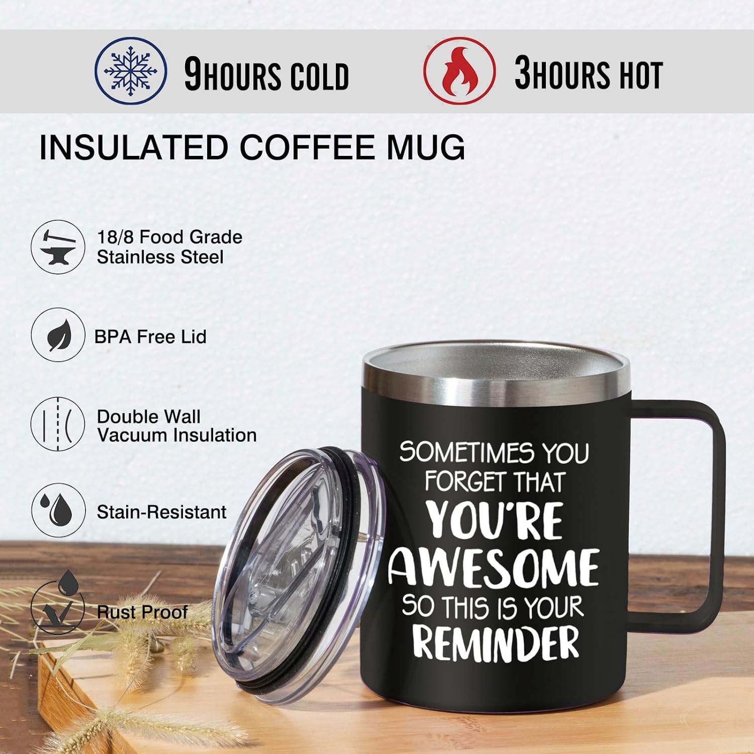 Inspirational Gifts for Men - Sometimes You Forget You're Awesome Coffee Mug, Funny fathers Day Birthday Gifts for Him, Husband, Dad, Boyfriend - 14Oz Black - Image 2