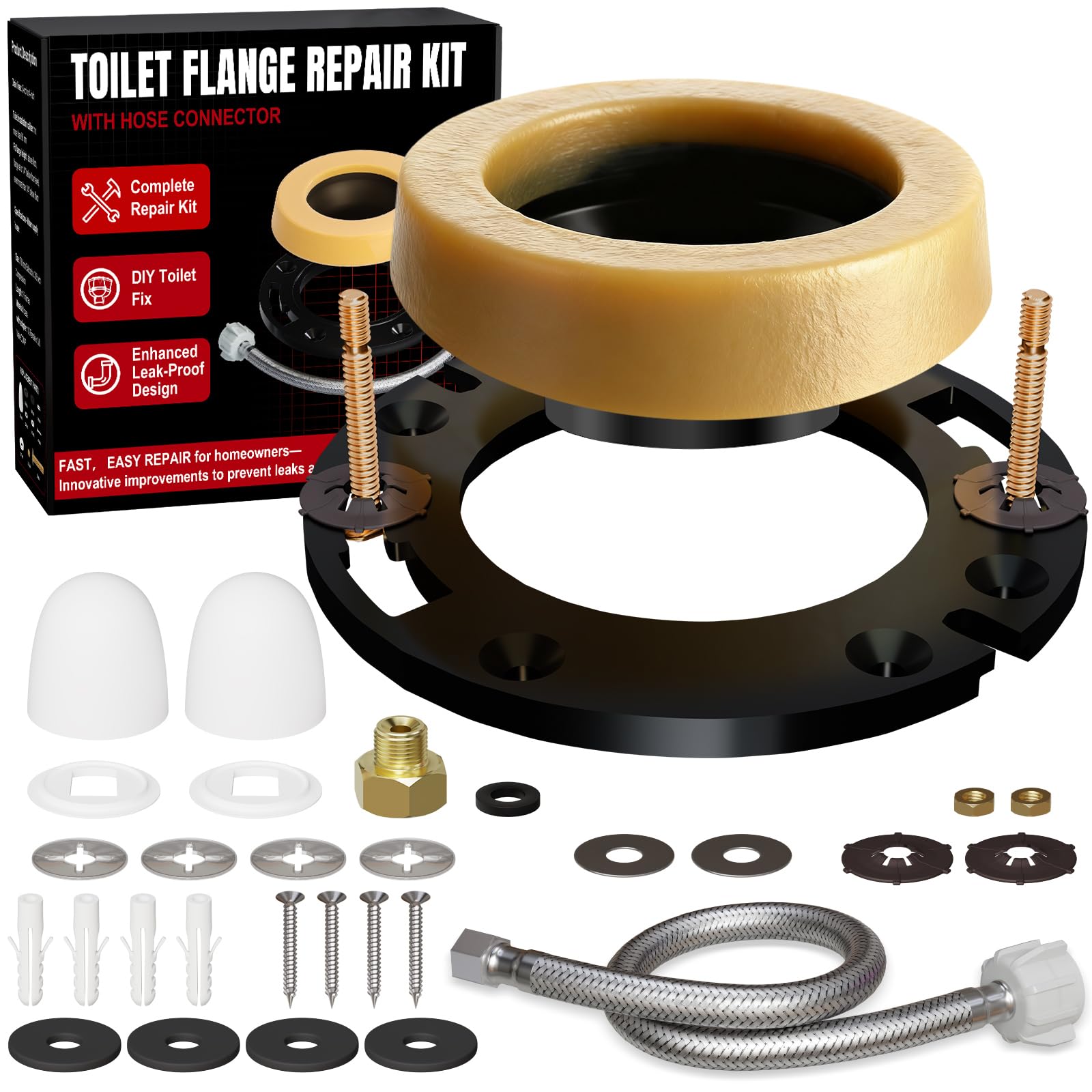Toilet Wax Ring Kit with Flange and 16in Supply Line for 3 or 4in Drain