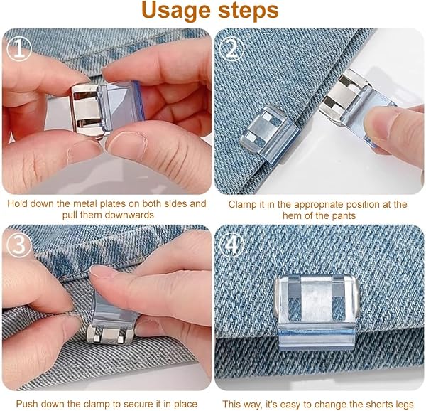 10 Pezzi Clip per Orlo Pantaloni Regolabili, Clip Invisibili Antiscivolo per Allungare le Gambe, Ideali per Jeans, Pantaloni Uomo e Donna, Effetto Allungamento Istantaneo - 4