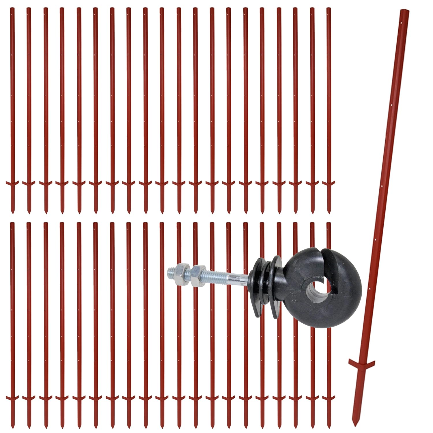 VOSS.farming Set 40x Winkelstahlpfahl 165cm 3mm + 200x Ringisolatoren mit M6 Gewinde