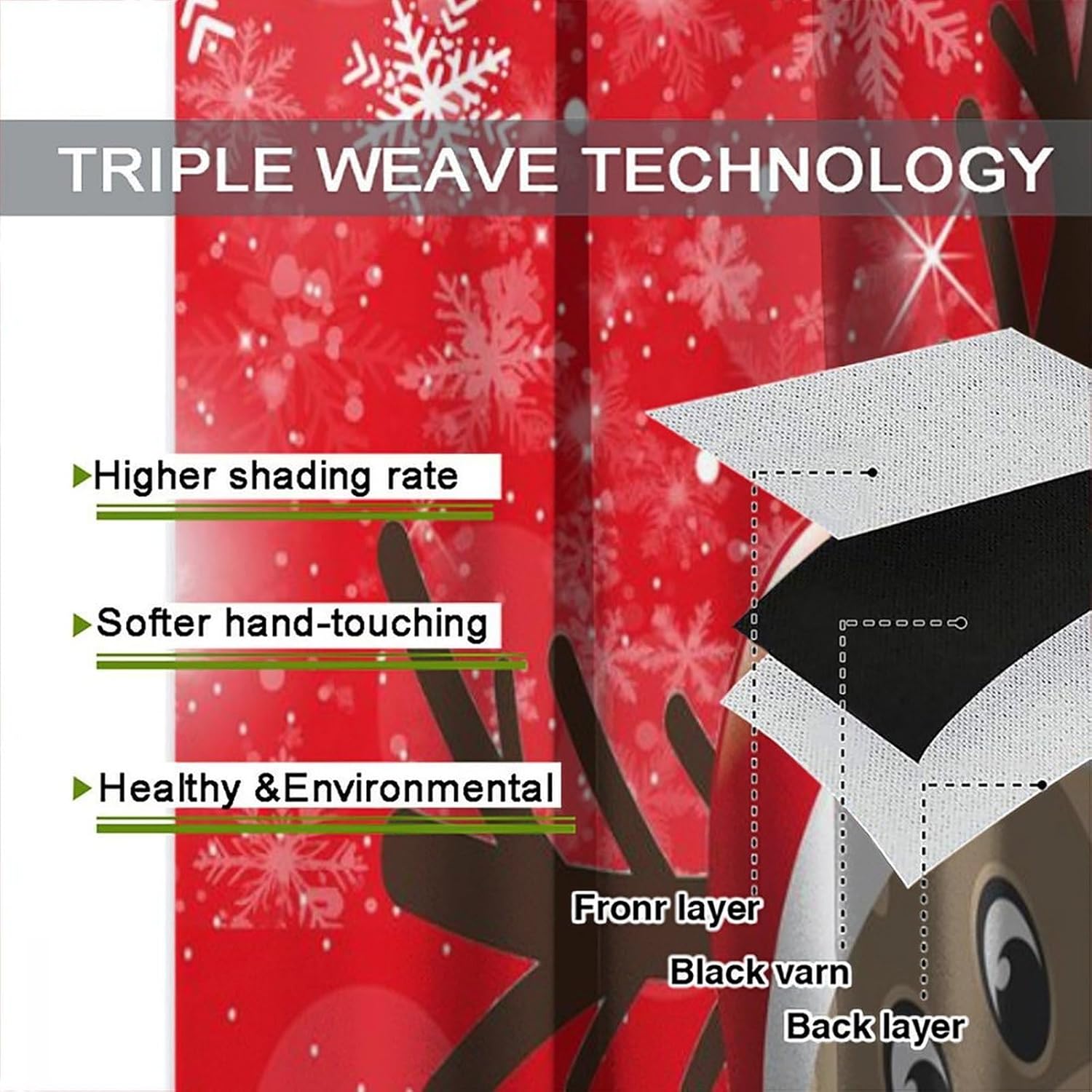 Christmas Kitchen Curtains, Merry Christmas and Deer Pattern Window Treatments for Bedroom Living Room Boho Style Cafe Drapes 2 Panels Holiday 2 Panels 42x63 Inch