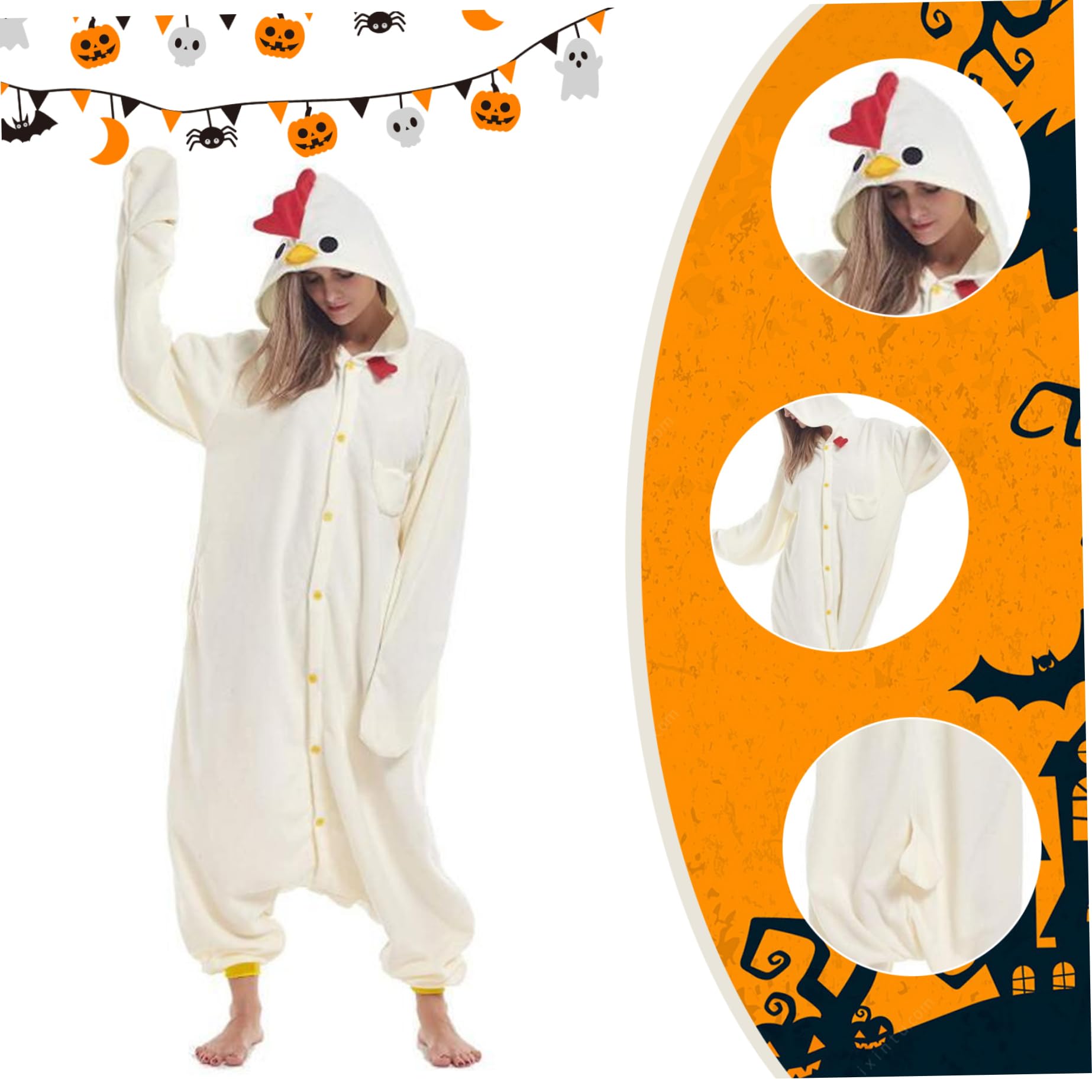 Disfraces de Halloween Cosplay Pollo Mono Polar Polar Disfraz de Pollo Disfraz de Animal Unisex Pijamas de una Pieza Cosplay Dibujos Animados Halloween Navidad Ropa de Dormir para Adultos..