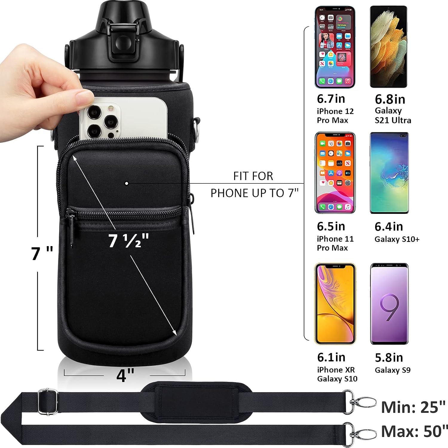 Fimibuke Half Gallon Water Bottle with Sleeve 64 OZ Water Bottle with Straw & Time Marker to Drink Leakproof Motivational Water Jug with Insulated Holder for Women Men Workout Gym Sport