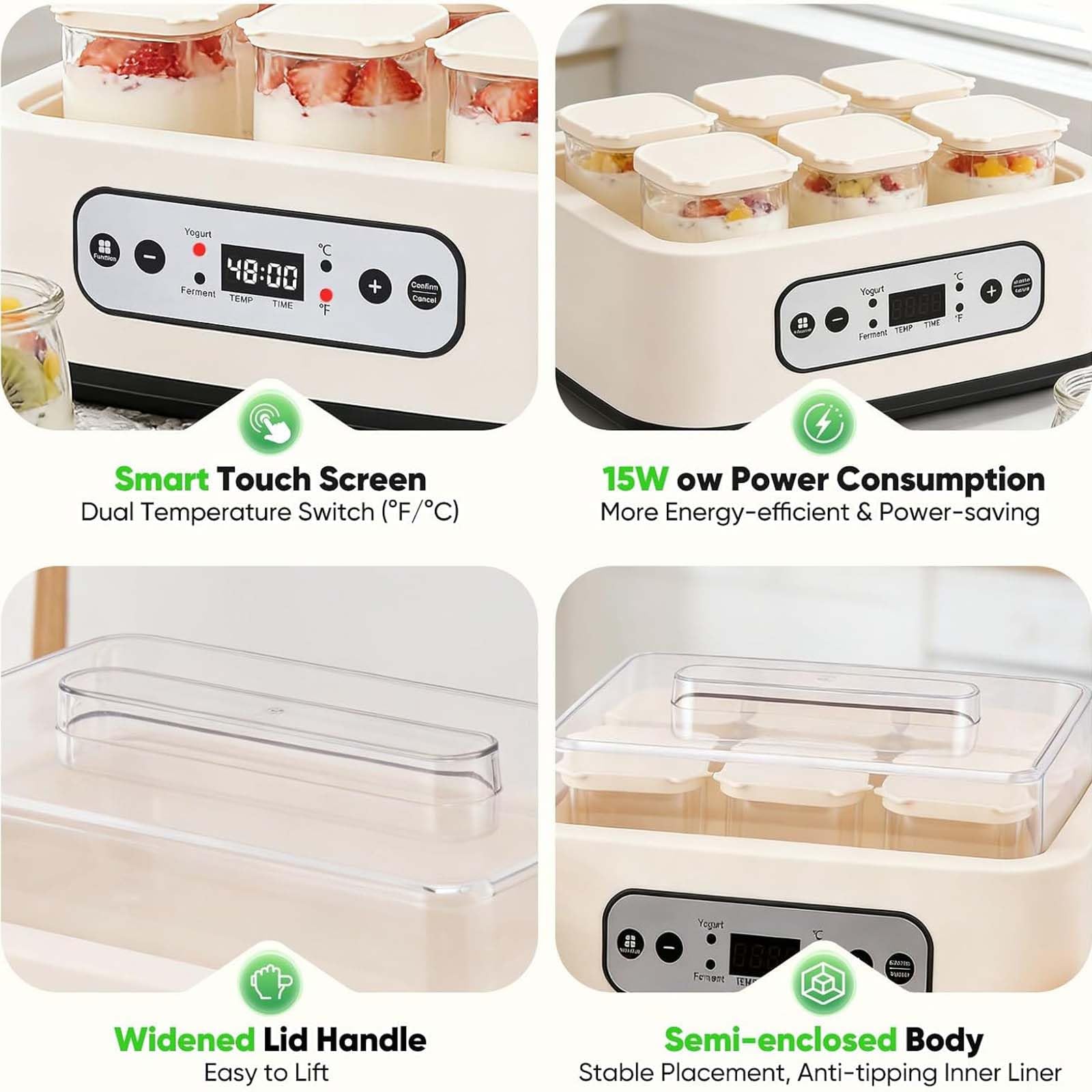 Yogurtiera con 6 barattoli da 250 ml, Yogurtiera digitale da 1,5 L