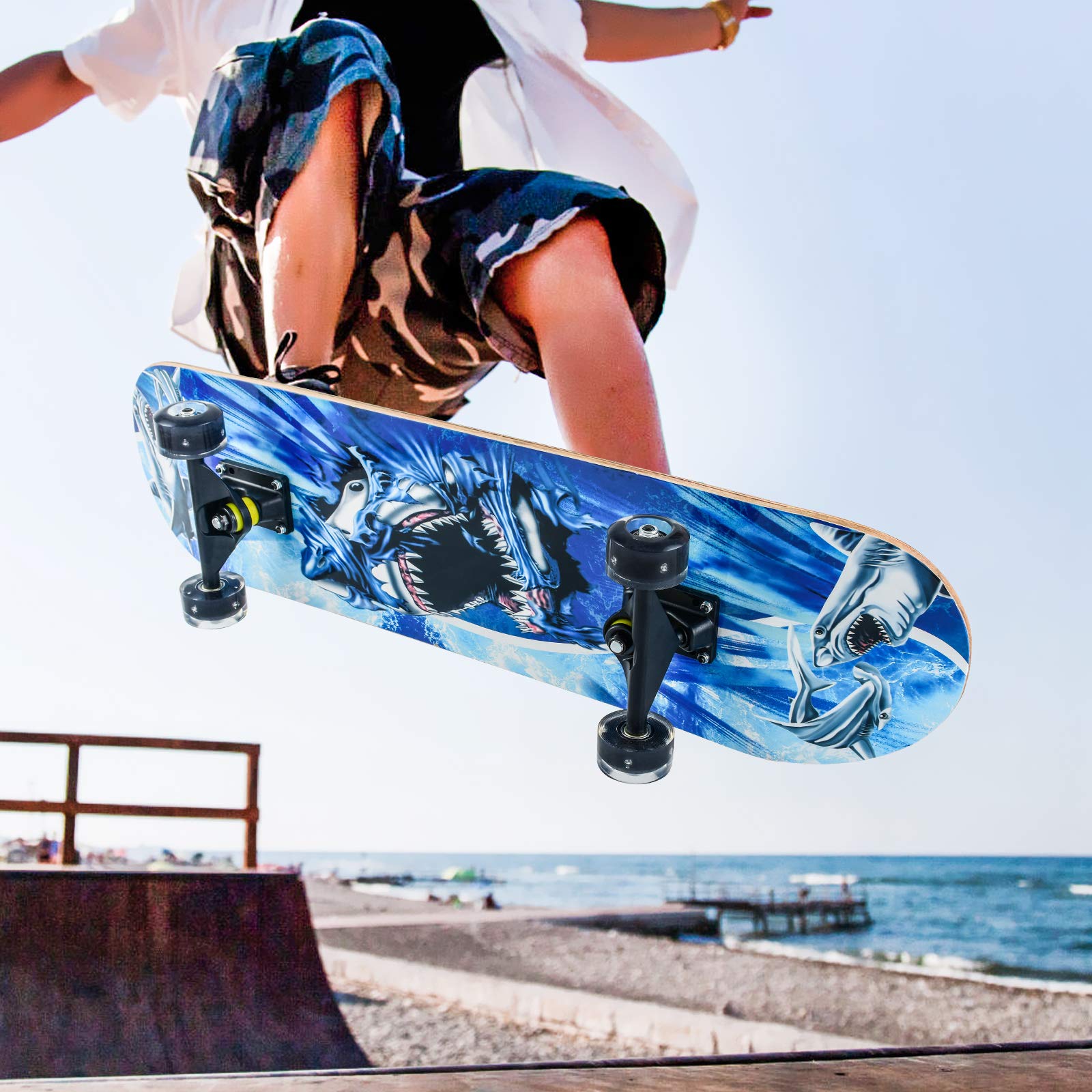 Skateboards für Anfänger, 78,7 x 20,3 cm, komplettes Skateboard für Kinder, Teenager, Erwachsene, 8-lagiges Ahorn-Doppel-Kick-Deck mit konkavem Cruiser-Trick-Skateboard mit Multifunktionsskate