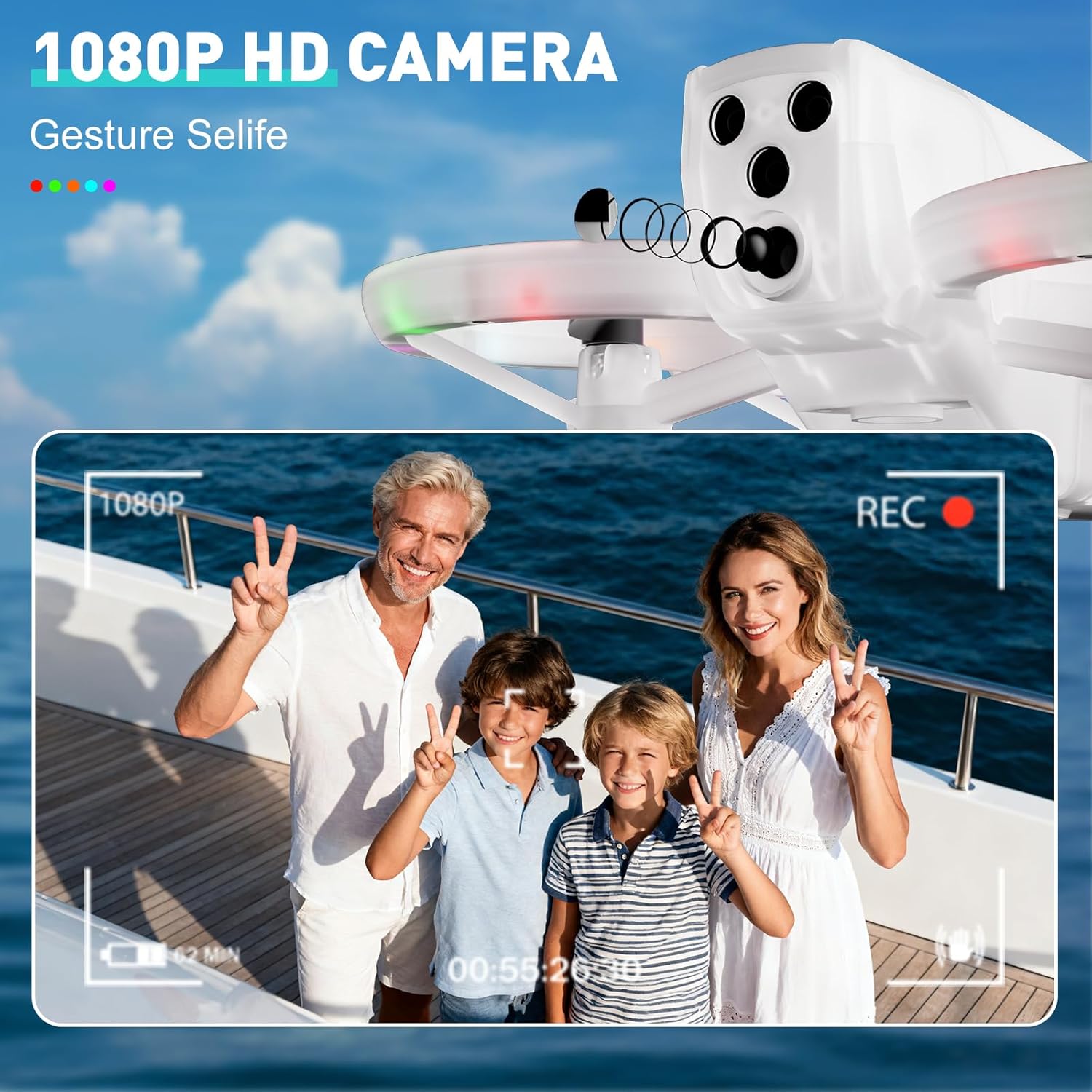 Mini Drone for Kids and Beginners With Cool LED Light - Drone with Camera 1080HD, 3D Flip, Altitude-Hold, Headless Mode, 3 Speed Modes, Easy to fly Kids Gifts Toys With 2 Batteries for Boys and Girls(White)