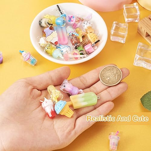 Miniatura 6 de Cheriswelry 54 dijes para botellas de vidrio, de resina, con burbujas, para beber, leche, fruta, té, helado, colgantes con lazo de 0.78 a 1.65