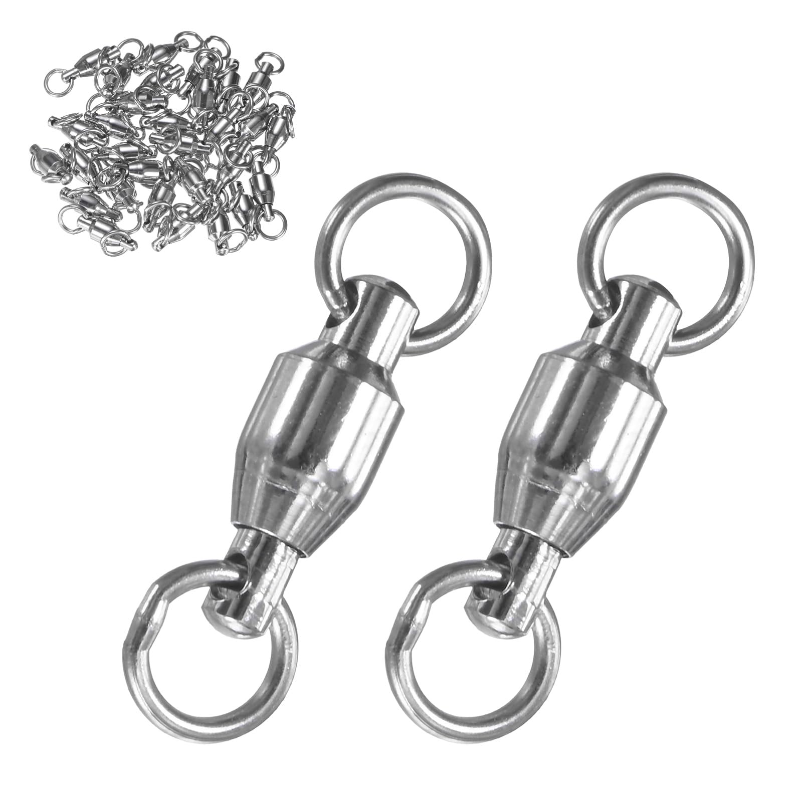 M METERXITY 30-Pack Ball Bearing Fishing Swivels, 2# 0.71In (18mm) Stainless Steel Lure Leader Line Connector for Fishing/Saltwater/Freshwater, High Strength Welded Ring [Silver]