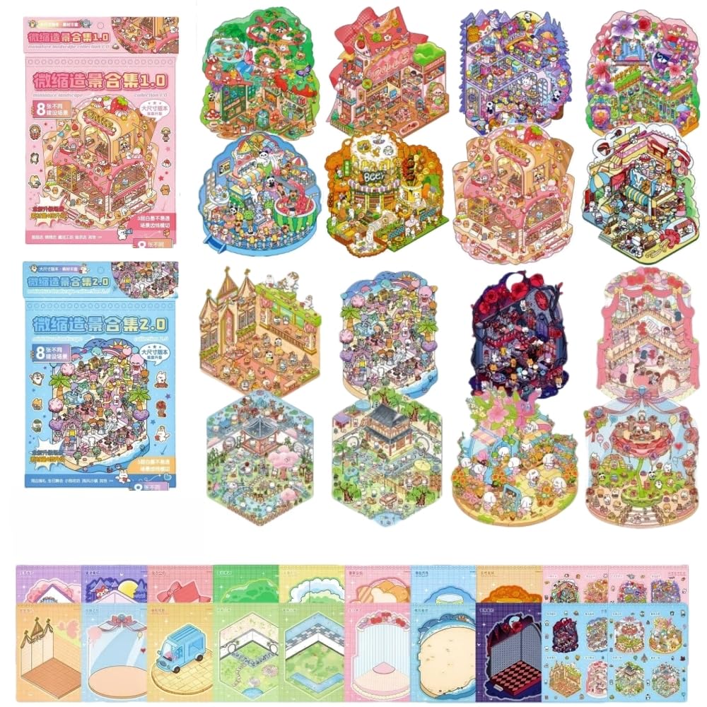 Tuyatezhi Hc 16Fairy Tale+Rainbow Scene Sticker,16 Sets Mini House Scene Stickers With Tweezers Make Your Own Warm Home Collection For Adults Relief Stress,Party Favors Gift （Fairy Tale+Rainbow Island）