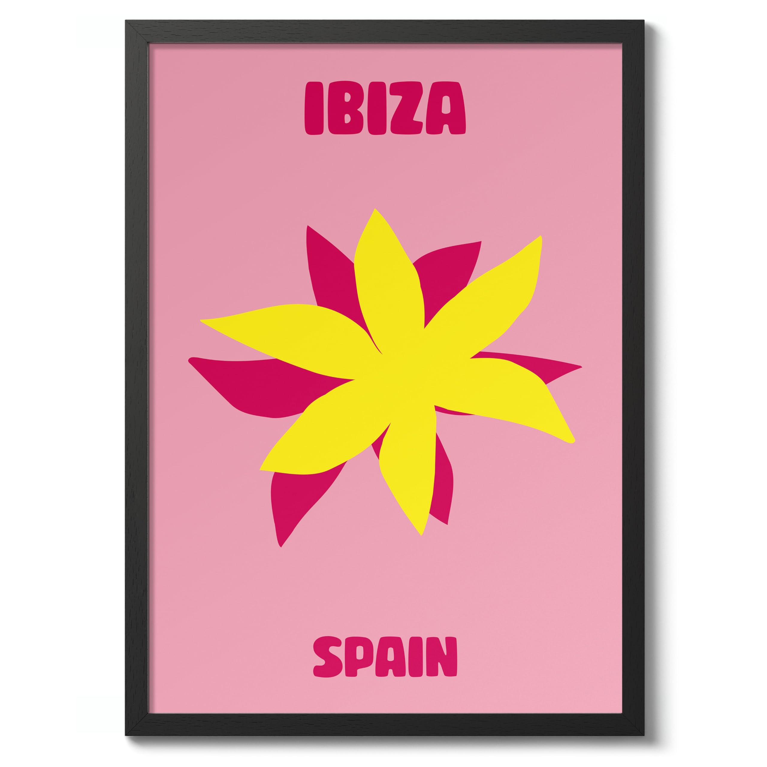 Ibiza Travel Poster, Colourful Abstract Preppy Minimalist Room Decor Wall Art Print, Archival Matte, A4 (Black Frame) - 29.7x21cm — image 1