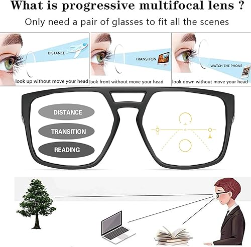 Miniatura 4 de Gafas de lectura multifocales fotocromáticas progresivas para hombres cerca de lejos presbíopic deporte conducción transición lector gafas de sol