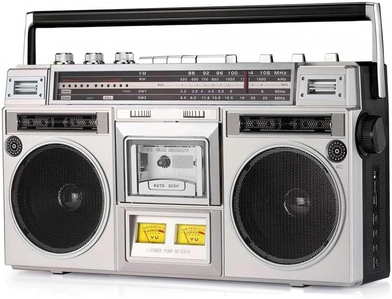 Boombox retrò anni '80 con Bluetooth e lettore CD, radio stereo portatile con registratore a cassetta, ingresso USB/SD per riunioni di famiglia e viaggi